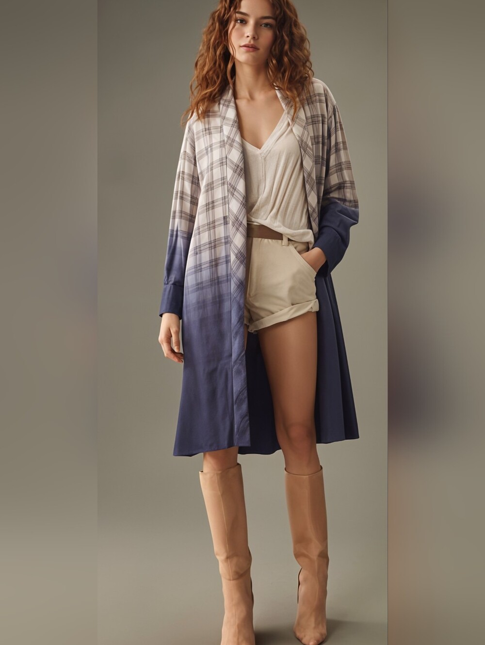 NWT Maurices Blue Plaid Ombre Open Front Kimono